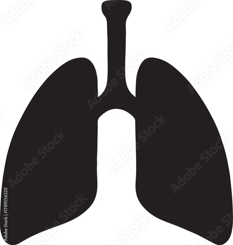 Silhouette lungs icon representing respiratory system, breathing, and medical health design.
