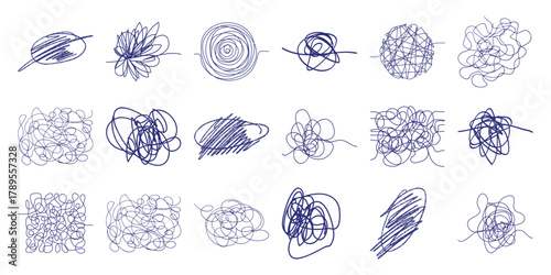 Collection of Abstract Blue Scribble and Tangled Line Art Designs