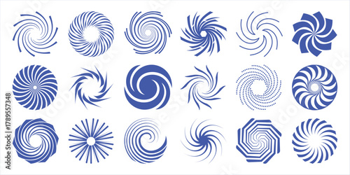 Collection of Blue Swirling and Spiral Abstract Graphic Designs