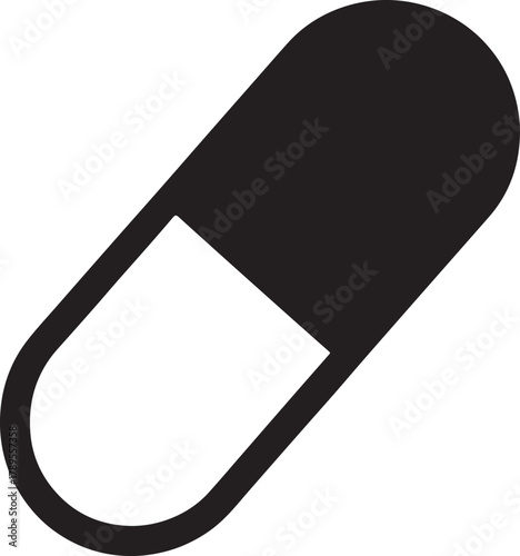 Silhouette pill capsule icon symbolizing medicine, pharmacy, and healthcare design.