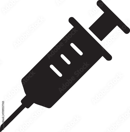 Silhouette syringe icon representing vaccination, injection, and medical healthcare design.