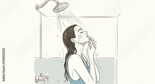 Woman Enjoying a Refreshing Shower Illustration of Self-Care