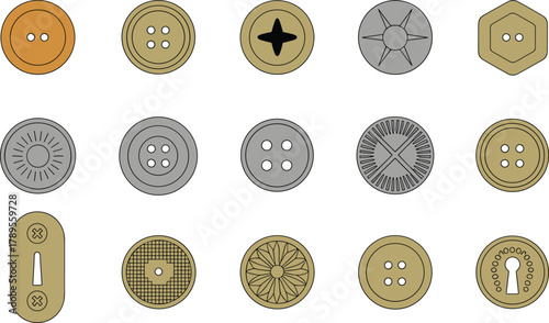 Vintage, modern, decorative, assorted button collection, textile fasteners, sewing accessories, fashion detail, craft supplies, garment hardware, unique button shapes