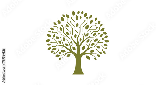 Modern technology tree blending nature and innovation for sustainable solutions, ideal for tech companies and environmental campaigns worldwide