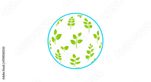 Fresh vibrant green leaves inside a blue circle, symbolizing growth, nature, and environmental awareness for eco-friendly projects and sustainable initiatives