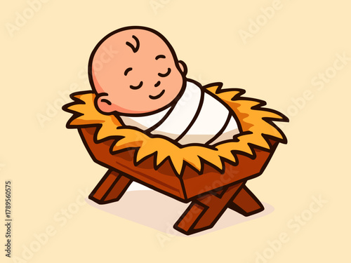 Trough with a little straw (focus on the baby).