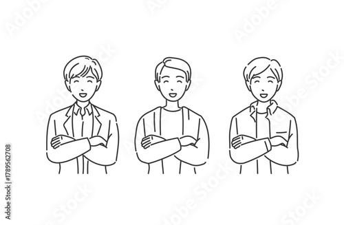 オフィスカジュアル男性 微笑む線画イラスト