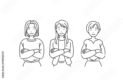 モノクロのオフィスカジュアル女性 腕組みポーズ