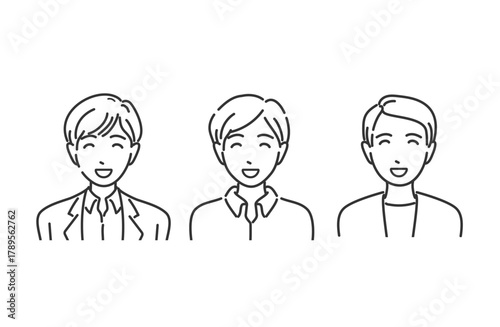 オフィスカジュアル男性 微笑む線画イラスト