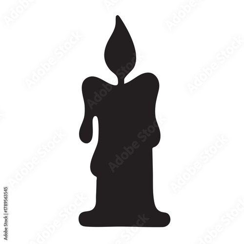 A simple black silhouette of a partially melted wax candle