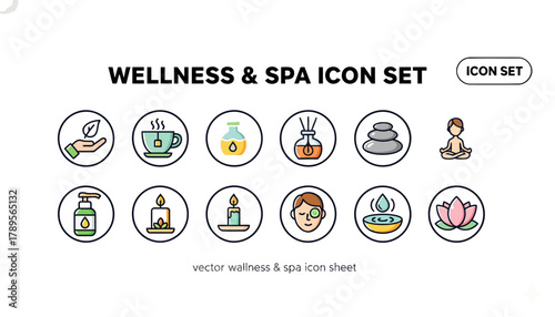 Wellness & Spa Icon Set – Editable Stroke Vector Icons for Relaxation, Self-Care, and Natural Therapy