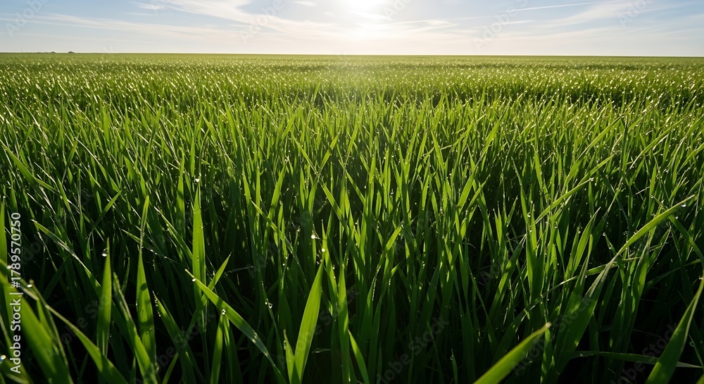 Obraz premium Rural landscape featuring lush green grass and soft, undulating hills under a bright, sunny summer sky