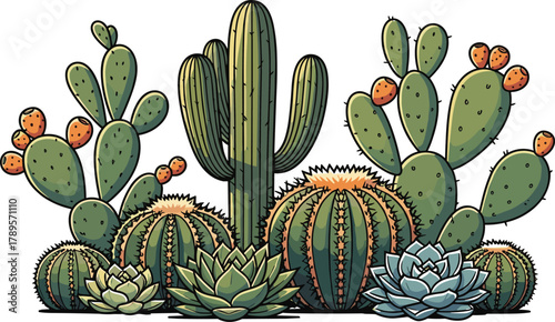 Cartoon Desert Cactus and Succulent Plant Collection Illustration