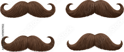 Set of Realistic Curly Brown Mustache Props - Facial Hair Accessory