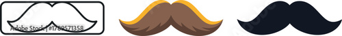 Handlebar Moustache Icon Set - Outline, Color, and Silhouette Vector