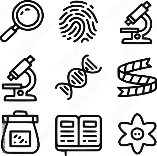 Forensic Science Doodle Line Icons Set Crime Scene, Evidence, and Investigation Tools