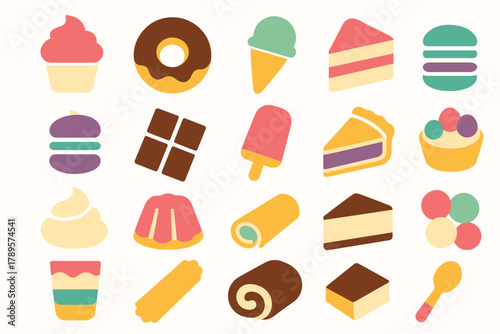 Colorful Sweet Dessert Icons Collection