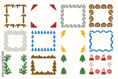 Earth Science Decorative Icons Set with Nature, Weather, and Environmental Frames