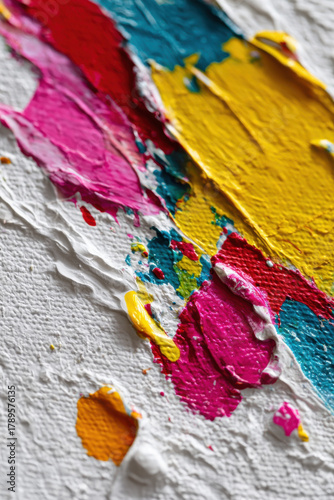 Colorful abstract painting with vivid brushstrokes and textured canvas