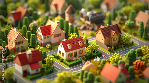 3d Isometric Miniature village small houses