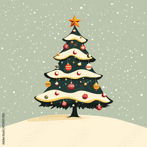 Christmas tree background with decorations   , vector style simple color