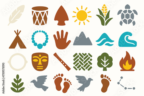 Indigenous Peoples Symbols Vector Set