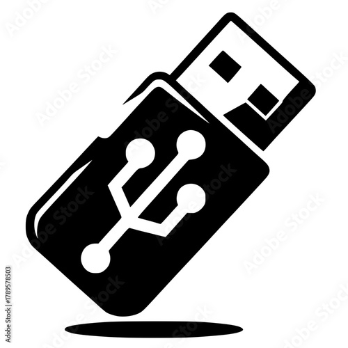 Black USB symbol icon isolated on white background