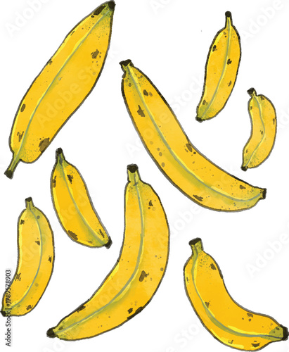 Watercolor Banana Illustration Set, Hand-Drawn Yellow Fruit Clipart