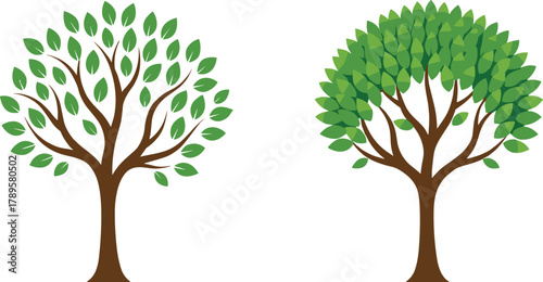Beautiful green trees illustration with lush leaves, eco nature concept, forest growth design, environmental art, sustainability symbol, natural landscape background