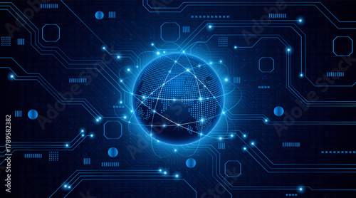 Concept of global network connection. World map. Modern internet network connection technology. High speed internet or fast wireless data transmission.	