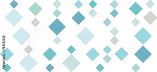 A pattern of light blue and teal diamonds of various sizes scattered on a white background
