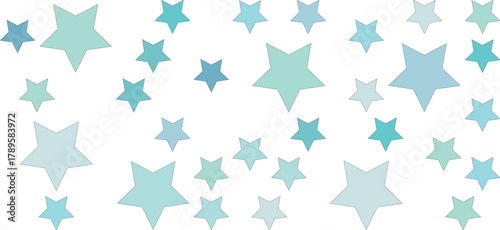A scattering of light blue and teal stars on a white background