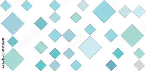 A collection of light blue and teal diamonds scattered across a white background
