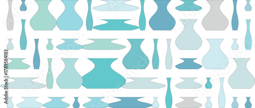 A collection of various blue and green ceramic vases and pottery pieces