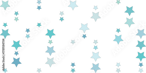 A scattering of light blue and teal stars on a white background