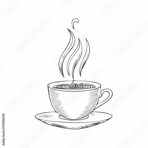 Elegant Monoline Coffee Cup Badge Logo – Black & White Café Vector Design