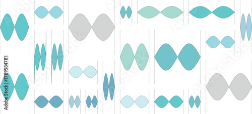 Abstract geometric pattern with blue, teal, and gray diamond shapes and oval forms
