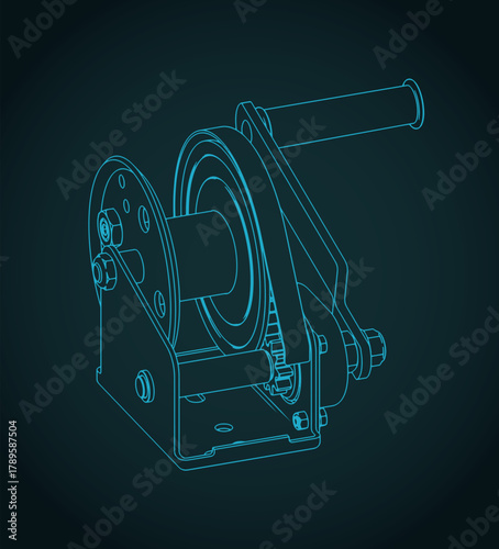 Brake hand winch isometric blueprint