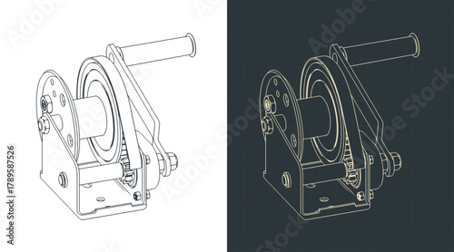 Brake hand winch isometric drawings