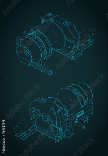 Tug boat winch isometric blueprint