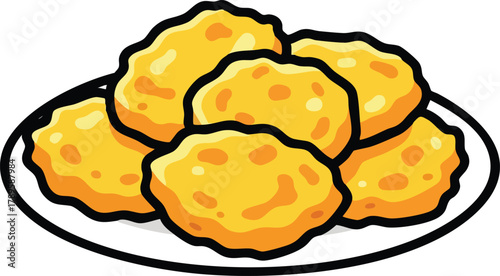 Plate of golden brown chicken nuggets with a white background