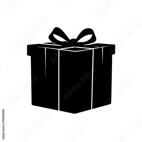 Elegant Black Gift Box with Bow Silhouette.