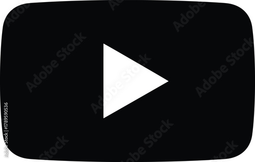 Black and white play button icon on rounded square background symbol media video