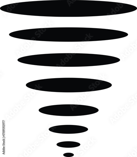 Black ellipses stacked vertically decreasing in size on white background oval shapes