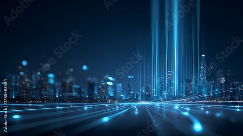 Futuristic skyline visualized as an e-payment network glowing with real-time transaction lines and fintech signals.