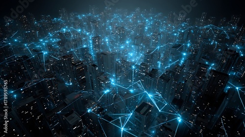 Futuristic smart city skyline showcasing virtual banking systems and neon data streams over the horizon.