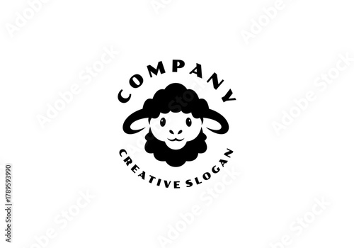 Adorable Sheep Illustration Silhouette Logo Template Vector