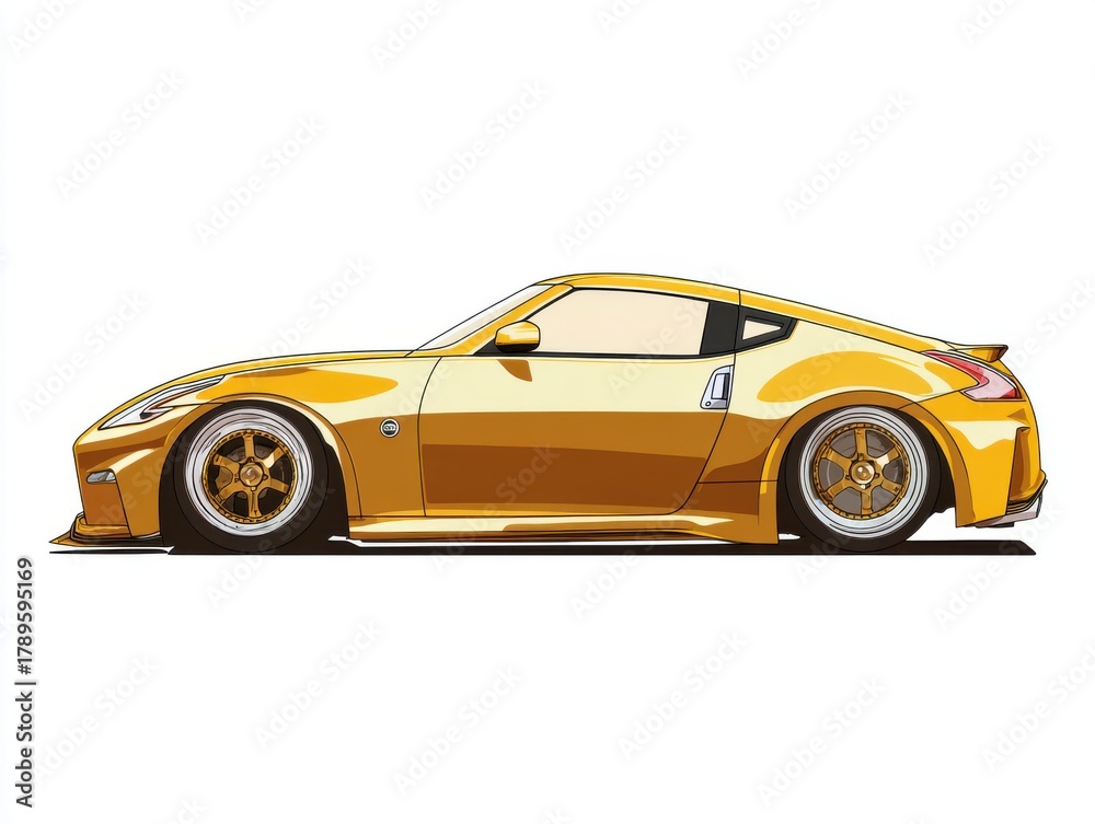 Naklejka premium Gold Sports Car Pixel Art Illustration