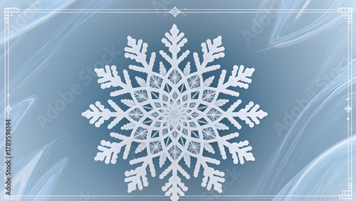 Elegant snowflake mandala pattern, symmetrical design, modern holiday background.