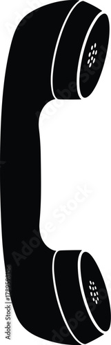Black vintage telephone handset silhouette with white outline on white background retro communication